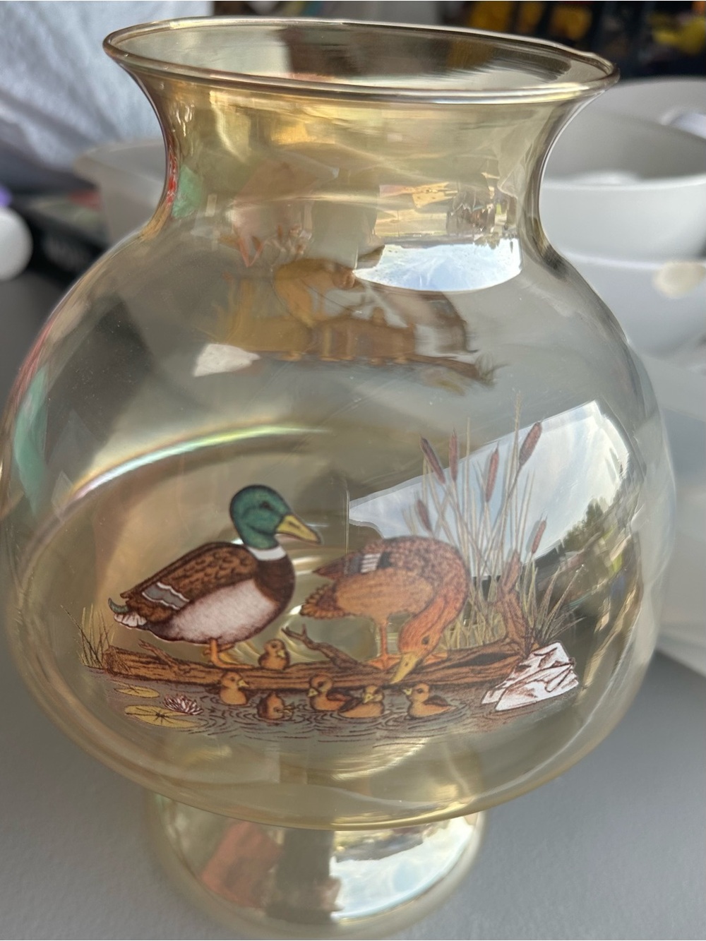 Amber Glass Duck Family Decorative Vase